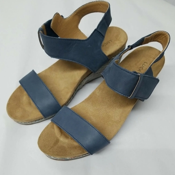 Womens Lucky Brand Slingback 3" Wedge Hook & Loop Open Toe Sandals Sz 8 M - Picture 1 of 16